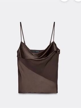NWT Zara Brown Satin Spaghetti Strap Top